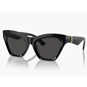 Burberry Womens Cat-Eye Sunglasses Black Frame Gold Logo Detail With Case